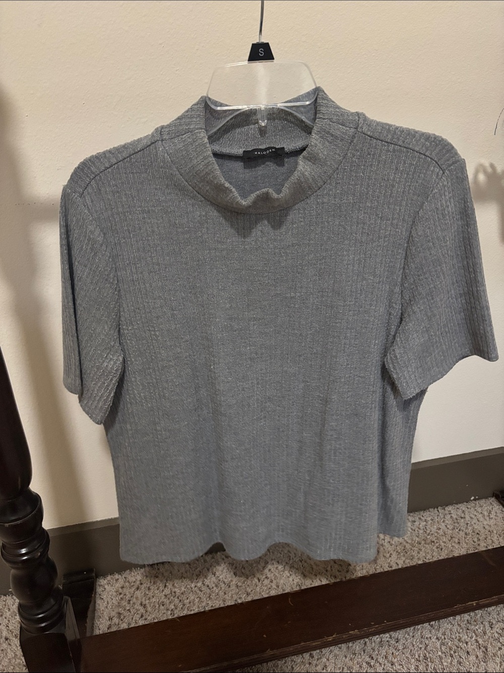 Halogen Gray Ribbed Short-Sleeve Mock Neck Tee
